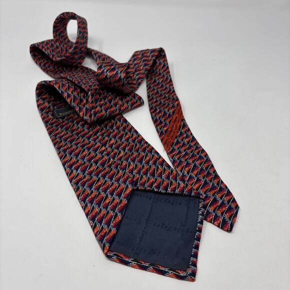 Ermenegildo Zegna Red Blue Waved Patterned 58"x3.5" Silk Tie - Picture 5 of 5